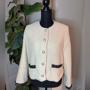 Elegant Cream Women's Jacket with Black Accents